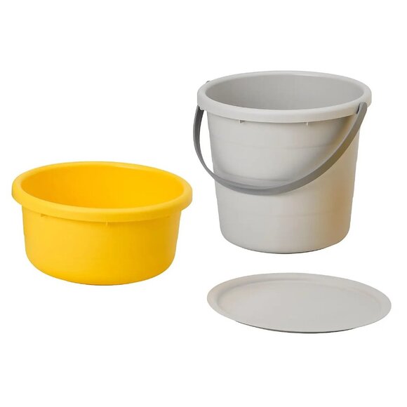 IKEA PEPPRIG 3-piece bucket set with lid, gray blue - Picture 1 of 16